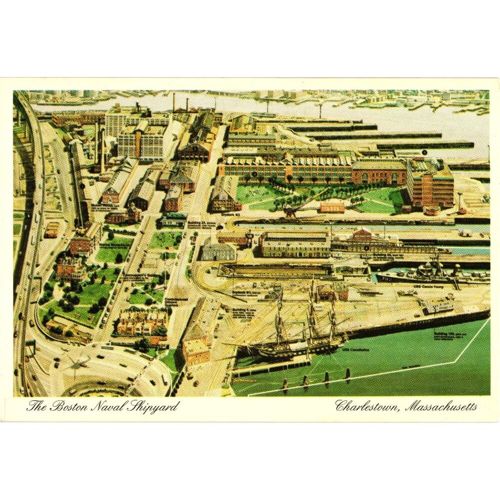 Boston Naval Shipyard Charlestown Massachusetts Historic Postcard